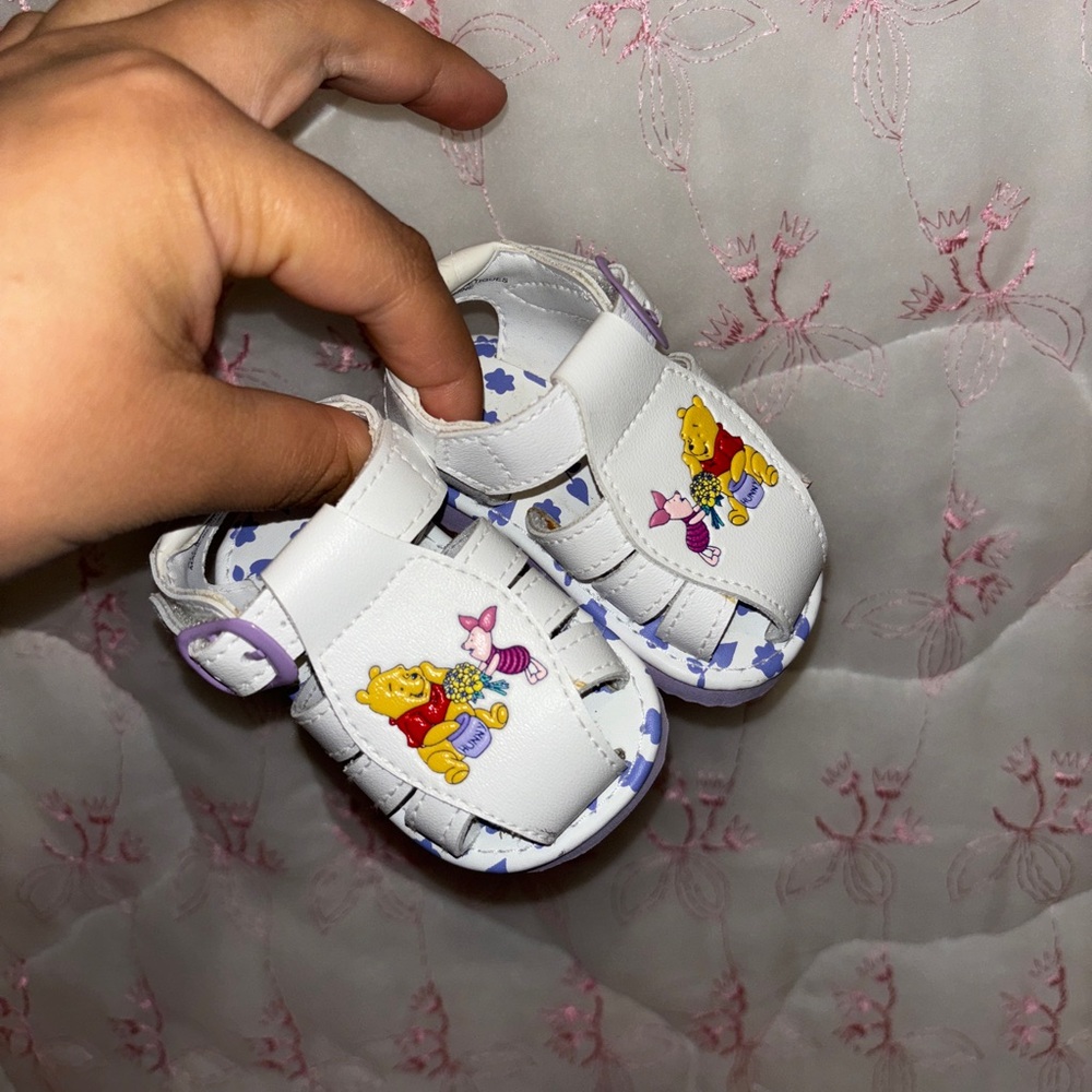 Toddler White and Blue Winnie the Pooh Sandals